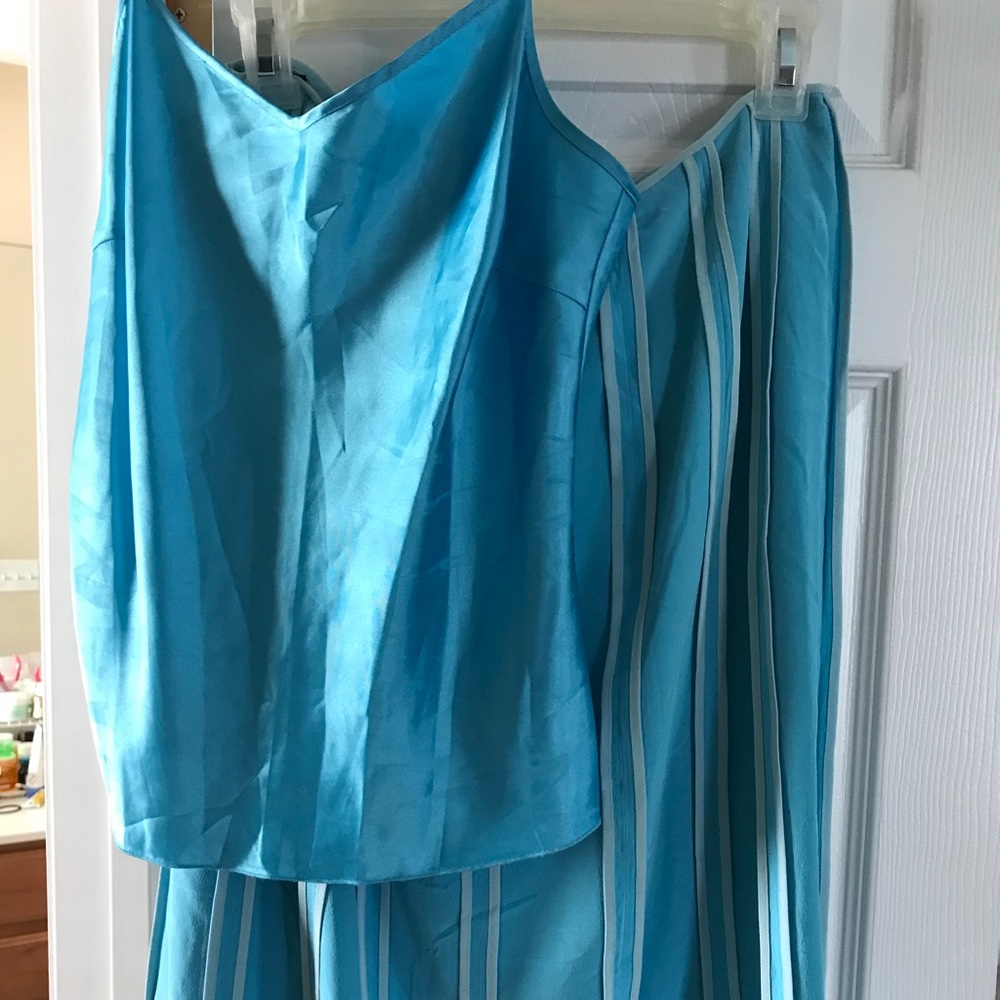 Silk lined turquoise skirt and matching cami-top